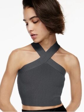 Babaton Charcoal Gray Knit Sculpt Cross Top